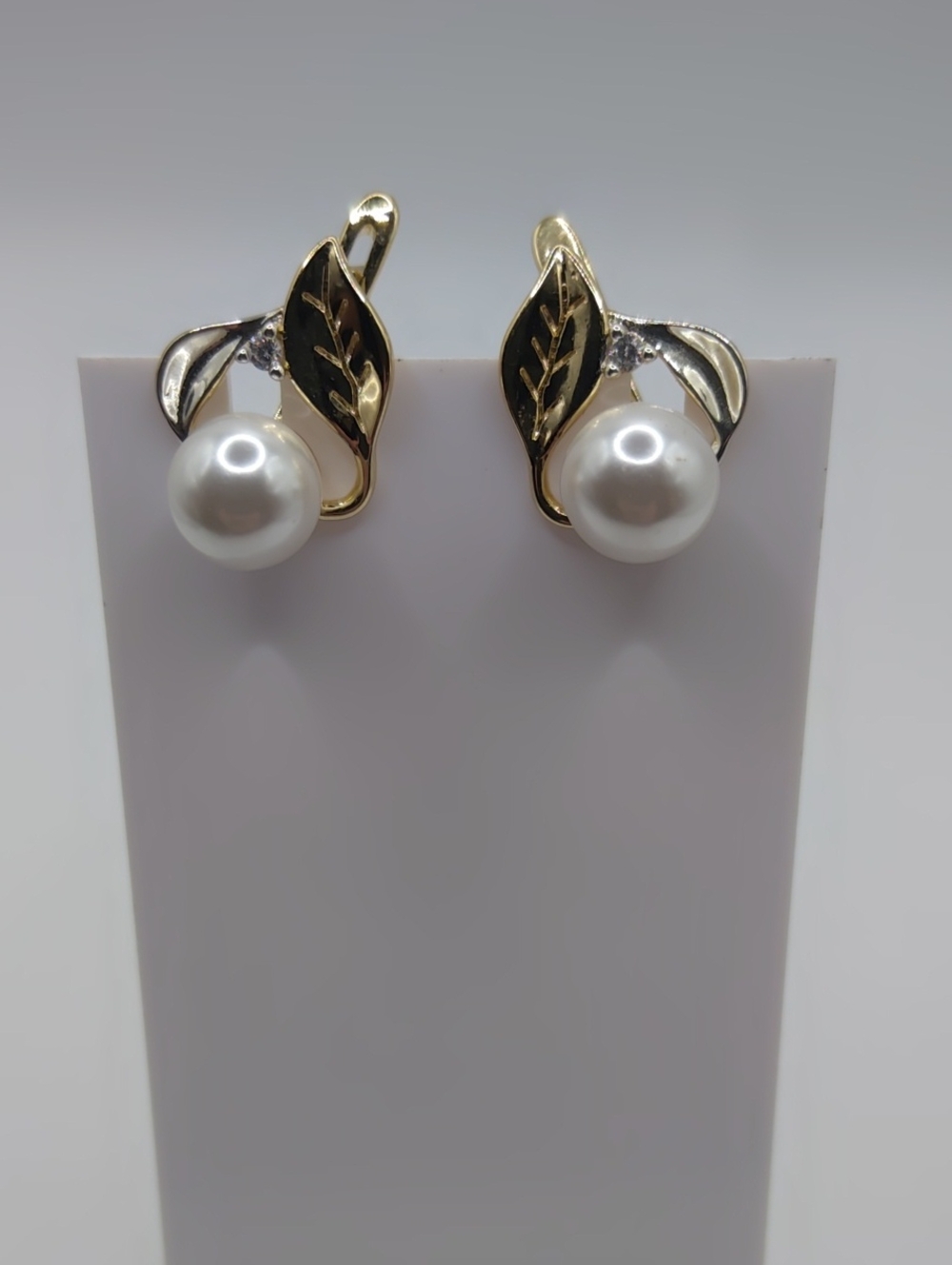 FJ Fallon Faux Pearl With Gold Tone and Silver Tone Leaves Pierced Earrings